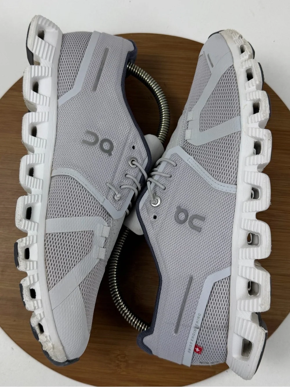 On Running Men's Cloud 5 Sneakers in Light Gray and White